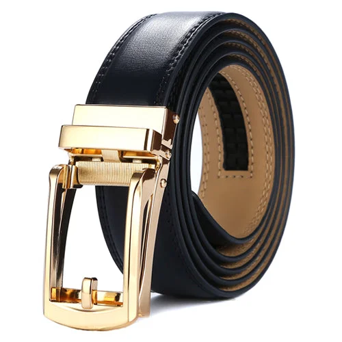 dark blue belt with gold buckle