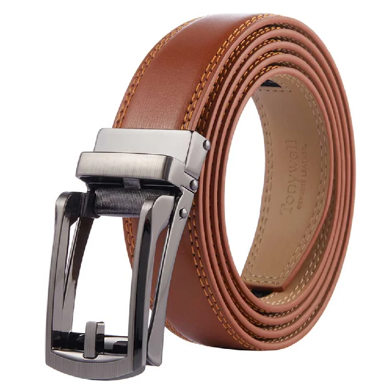 light brown belt with gun buckle