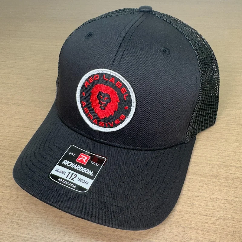 Red Label Round Patch Black Trucker Hat