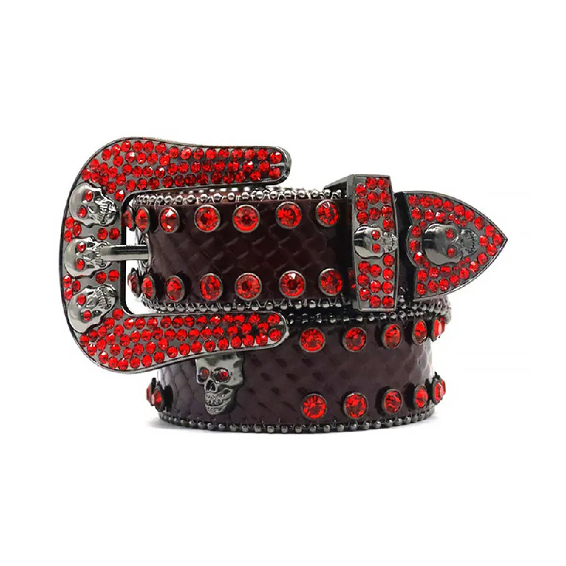 Red Skull Buckle With Red Shiny Rhinestone Belt