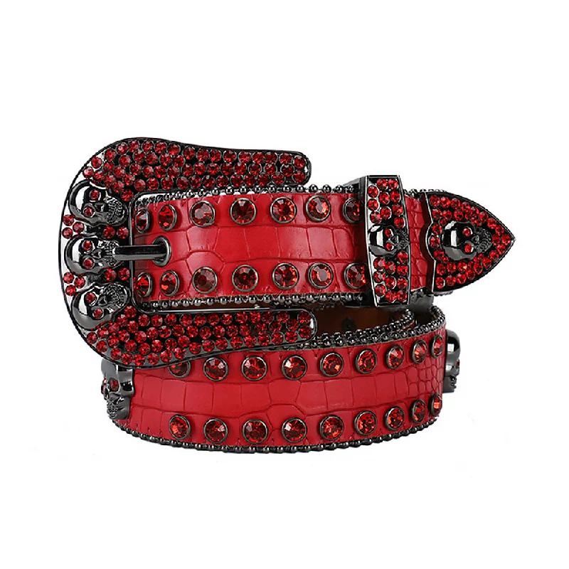 Red Strap Skull Buckle With Red Rhinestone Belt