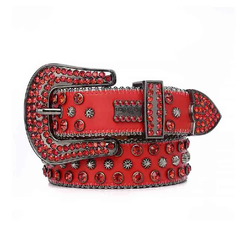 Red Strap With Red Rhinestone Hip Hop BB Belt