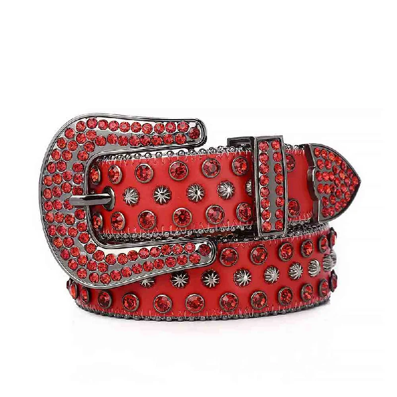 Red Strap With Red Studded Rhinestone Shiny Belt