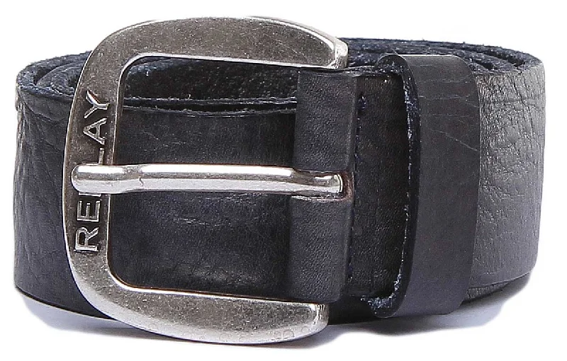 Replay Mens Leather Belt In Black