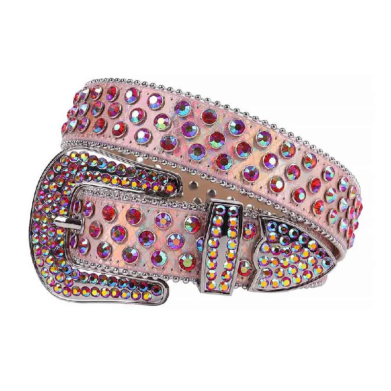 Rhinestone Pink Multicolor belt and Pink Yellow Blue Crystal Multicolor Diamonds with Silver Buckle Studded with Pink Yellow Blue Crystal Multicolor Diamonds Rhinestones