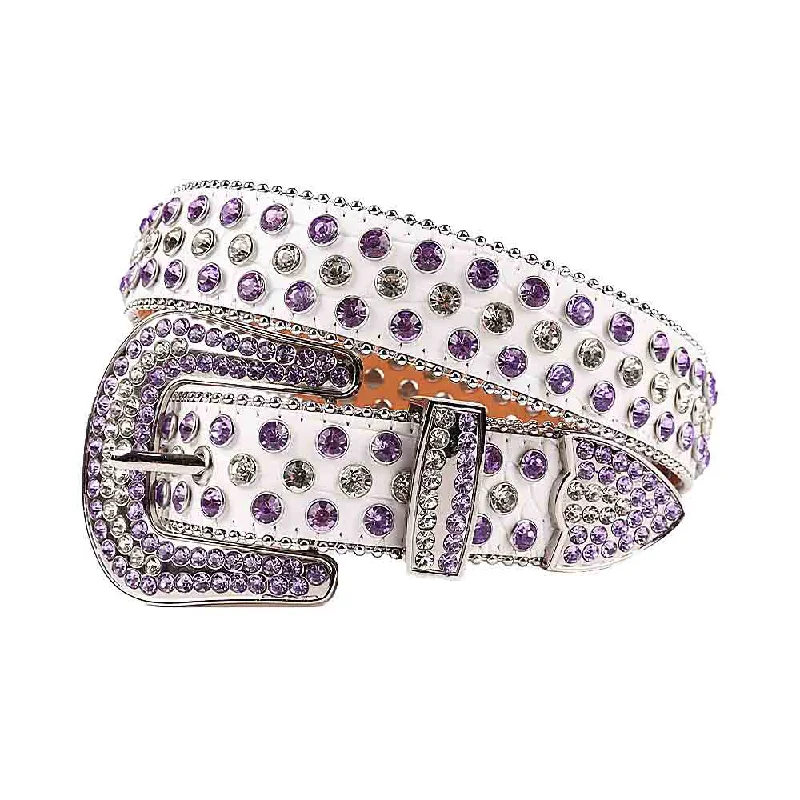 Rhinestone White belt and White & Purple Crystal Diamonds with Silver Buckle Studded with white and Purple Crystal Diamonds Rhinestones