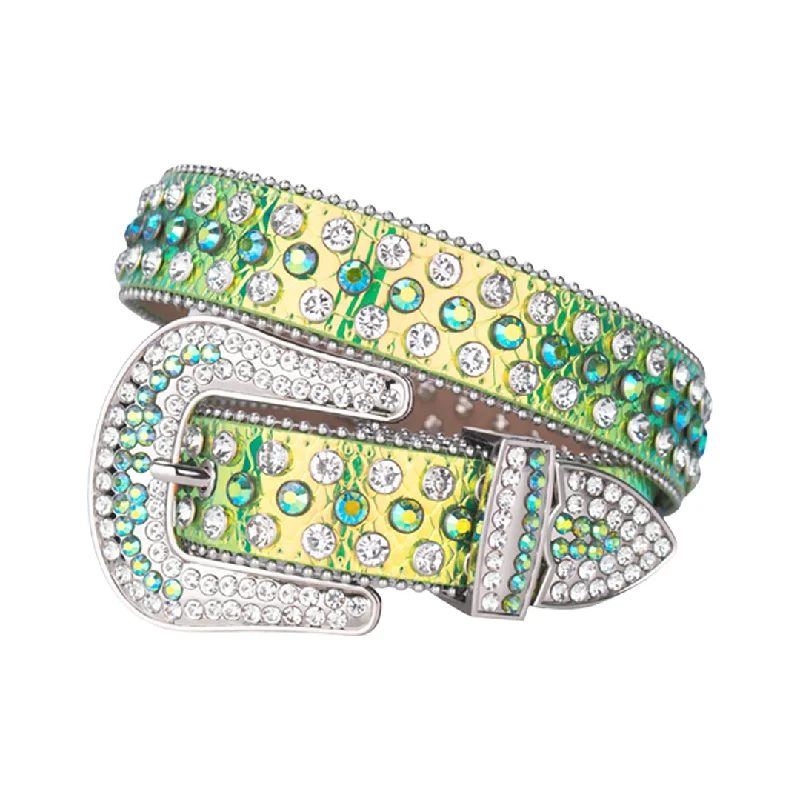 Shiny Green Strap With Crystal Studded Rhinestone Belt