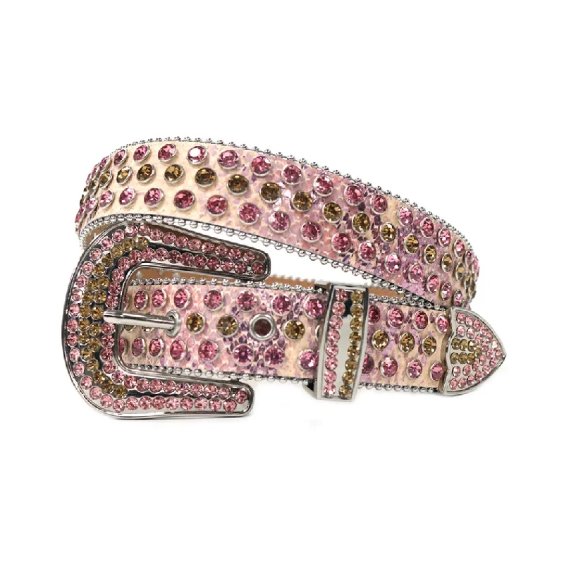 Shiny Pink Strap With Pink & Brown Rhinestone Belt