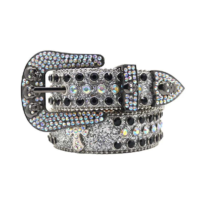 Silver Skull With Black & Multi Rhinestone Belt