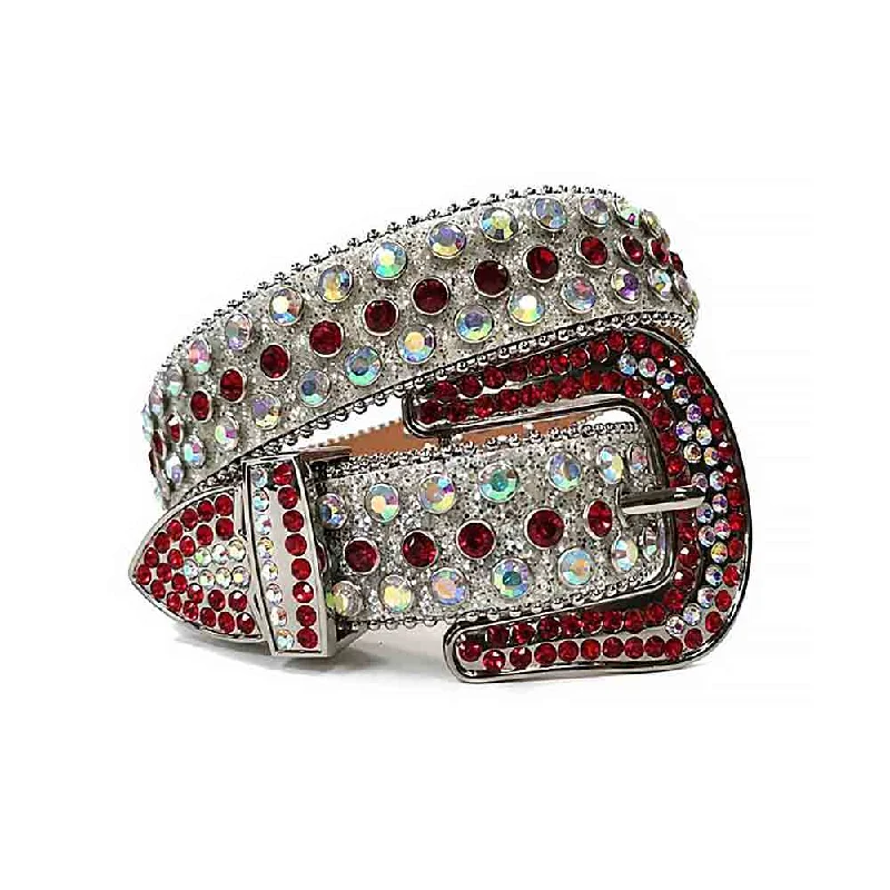 Silver Strap With Multi Colour & Red Studded Rhinestone Belt