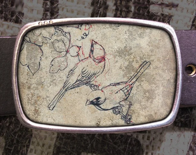 Birds Sketch Drawing Belt Buckle