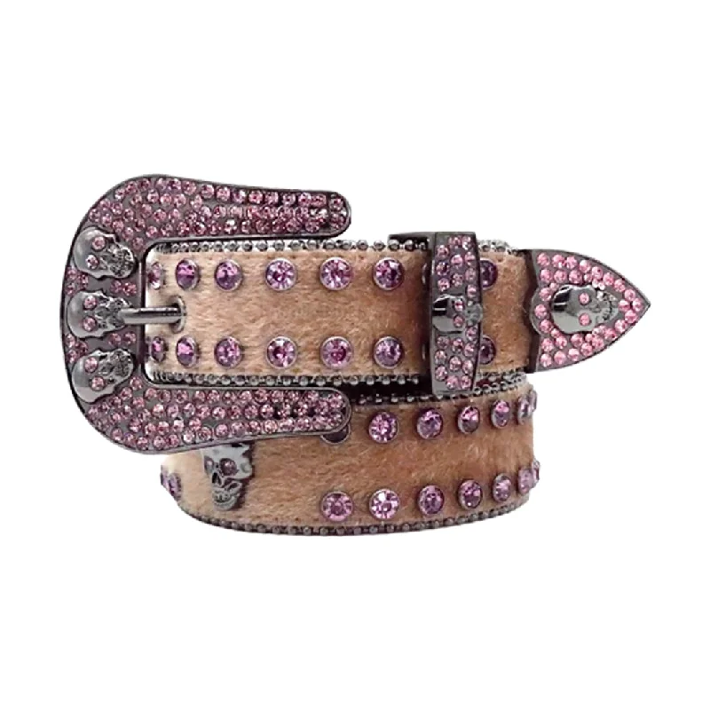 Skull Brown Strap With Crystal Pink Rhinestone Belt