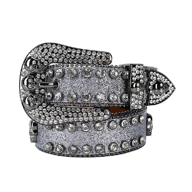 Skull Grey With Shiny Grey Rhinestone Belt