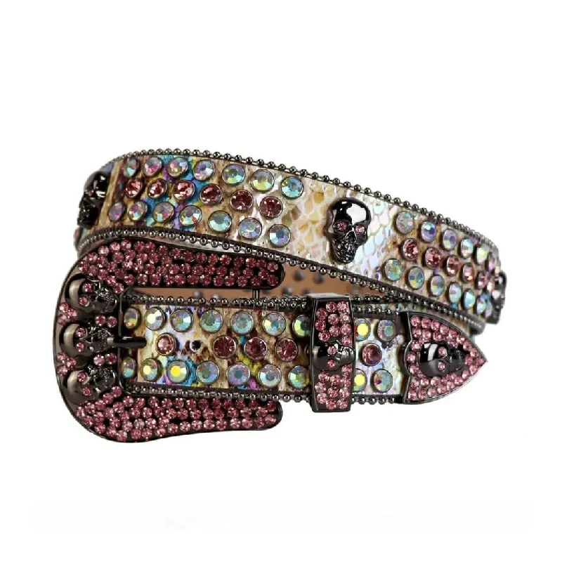 Skull Multi Strap With Multi & Pink Studded Rhinestone Belt