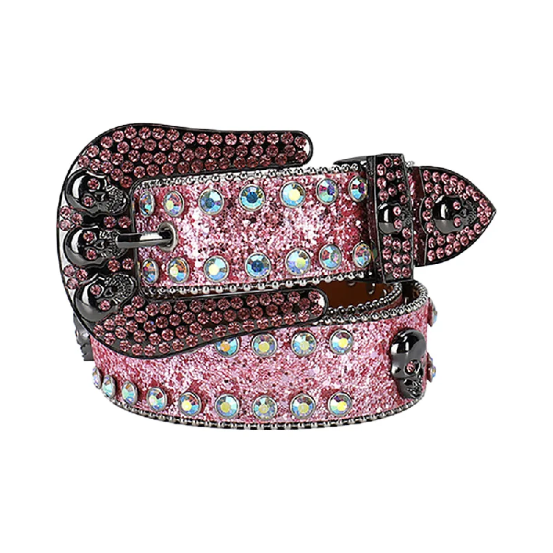 Skull Pink Strap With Multi Rhinestone Belt