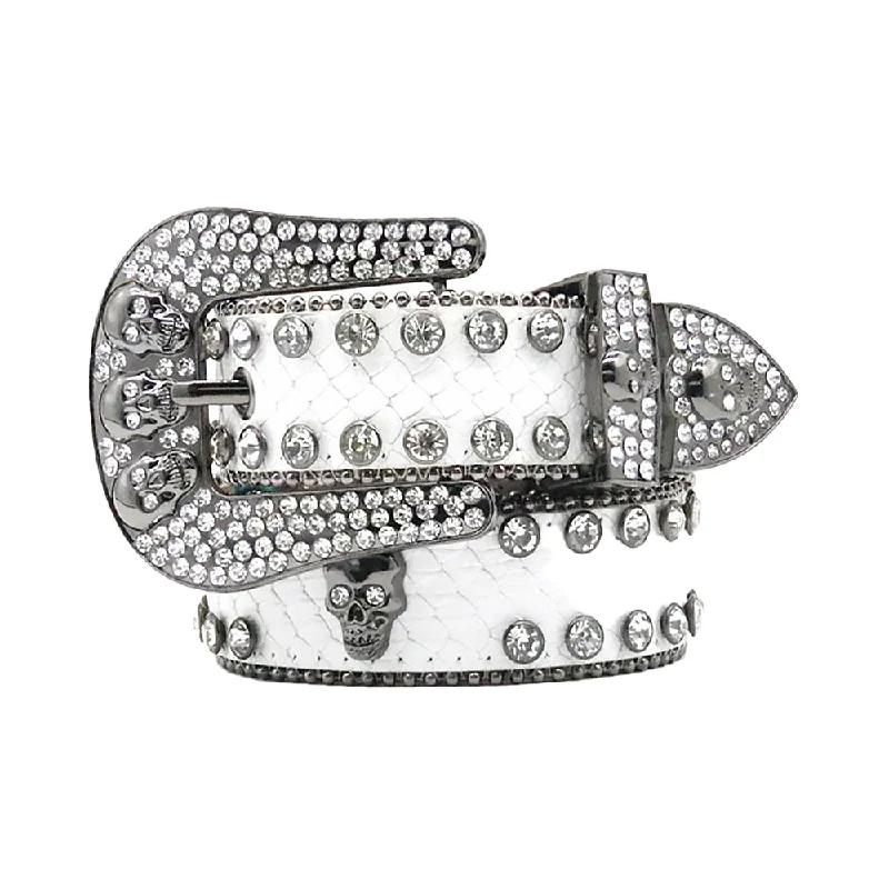 Skull White With Crystal Studded Rhinestone Belt