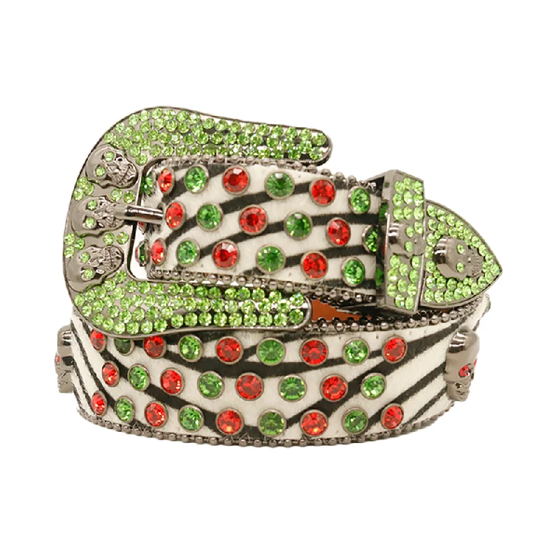 Skull White With Green & Red Rhinestone Belt