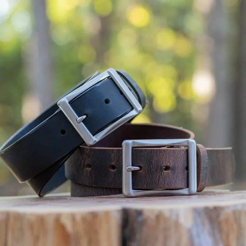 The Site Manager Black and Distressed Brown Leather Work Belts by Nickel Smart®