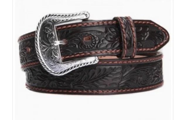 Tony Lama's Chocolate Brown Floral Tooled Men's Belt C40068