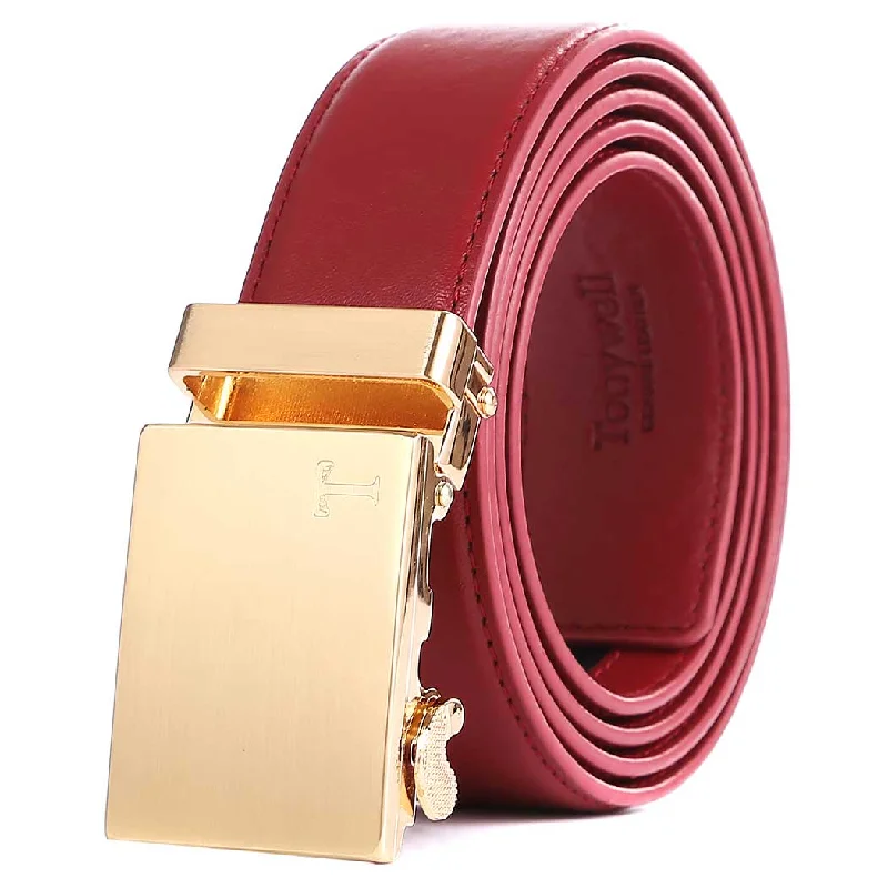 red belt with gold buckle