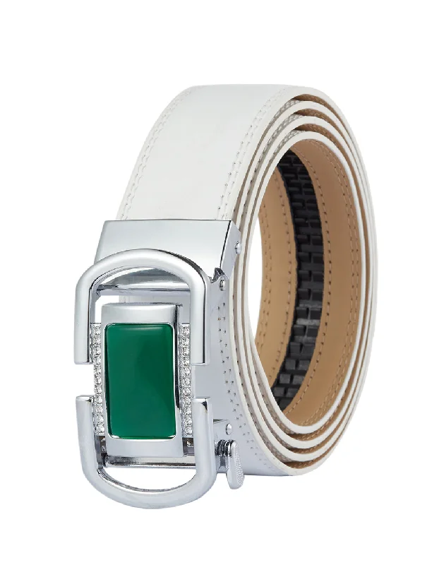 White belt green gem silver buckle