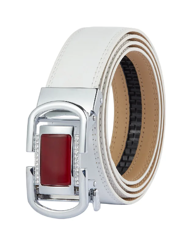 White belt Ruby red gem silver buckle