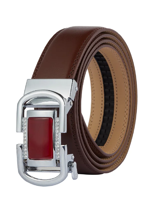 Brown belt Ruby red gem silver buckle