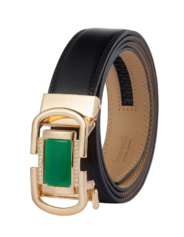 Black belt green gem gold buckle