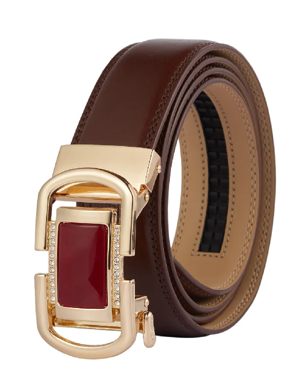 Brown belt Ruby red gem gold buckle