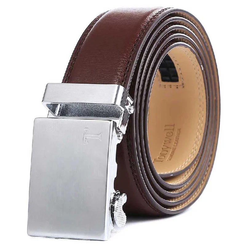 Silver Metal Buckle & Brown Leather