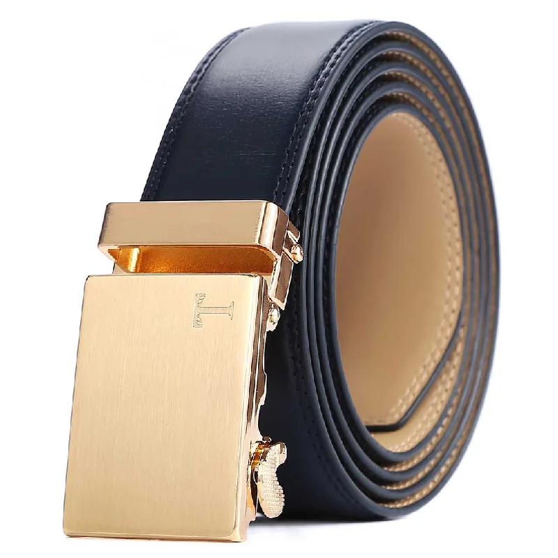 Gold Metal Buckle & Dark Blue Leather