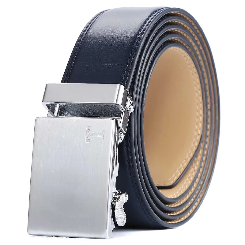 Silver Metal Buckle & Dark Blue Leather