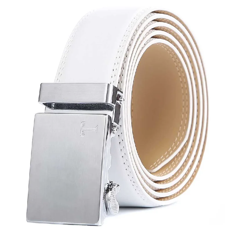 Silver Metal Buckle & White Leather