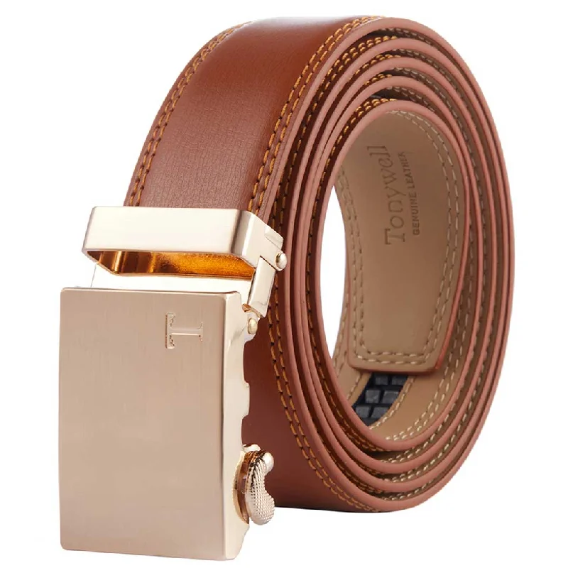 Gold Metal Buckle Light Brown Leather