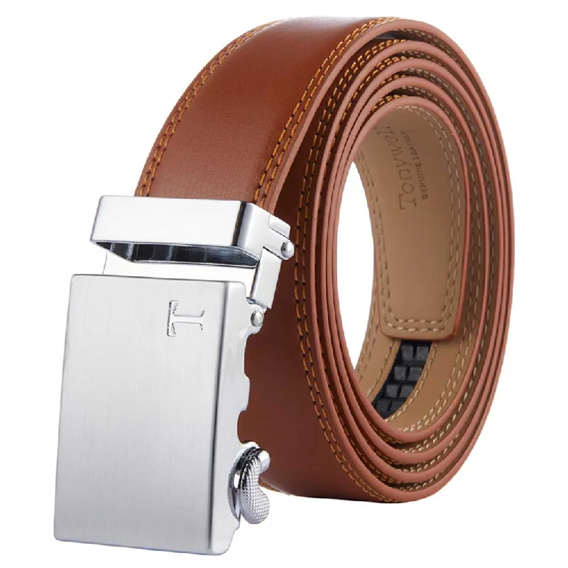 Silver Metal Buckle Light Brown Leather