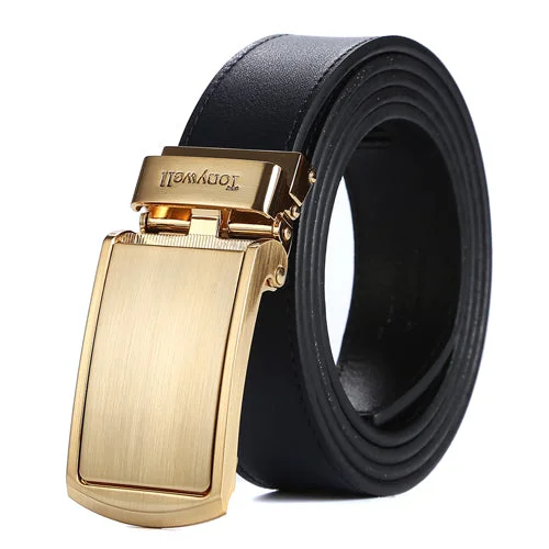 dark blue belt with gold buckle