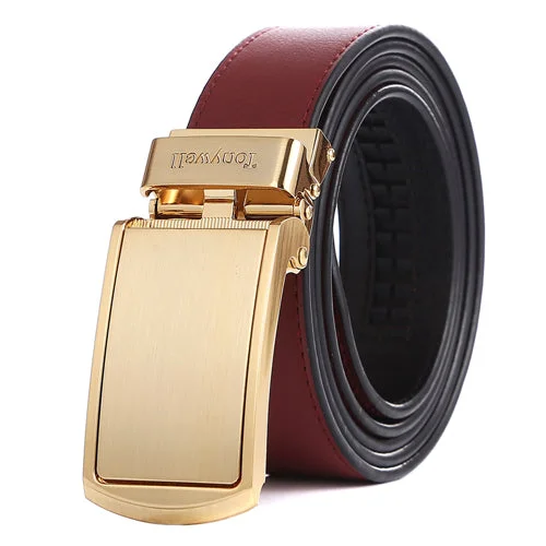 wine red belt with gold buckle