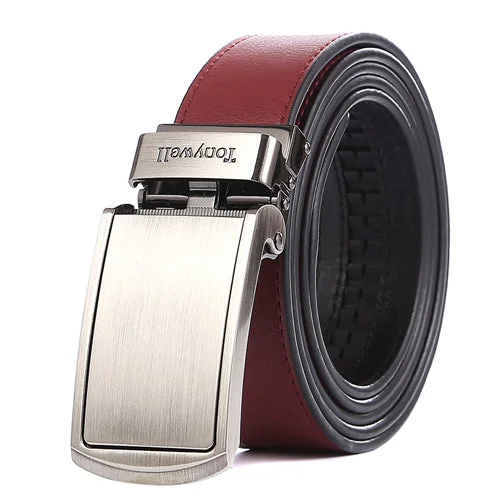 wine red belt with gun buckle