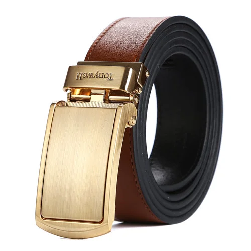 tan belt with gold buckle