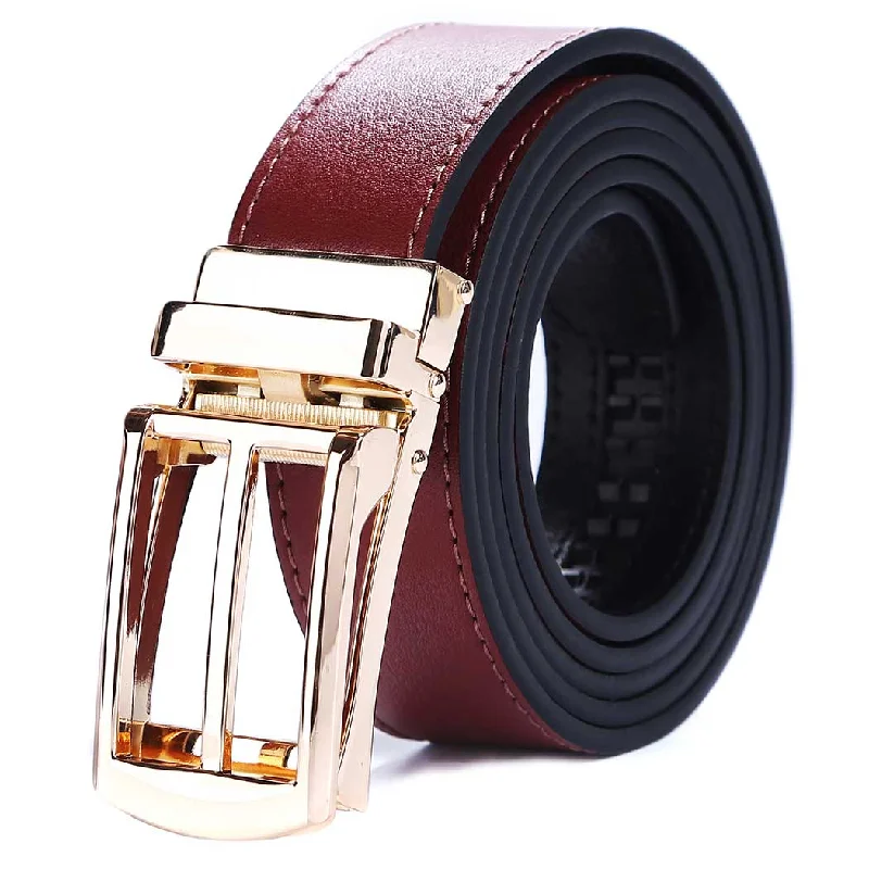 wine red belt with gold buckle