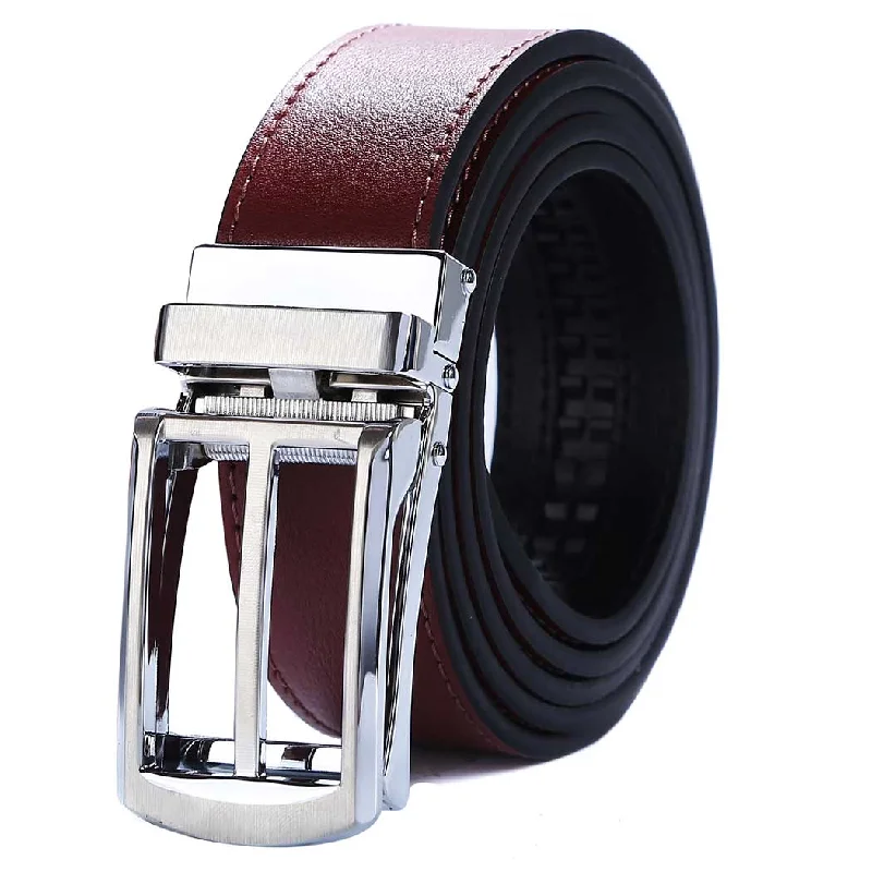 wine red belt with silver buckle