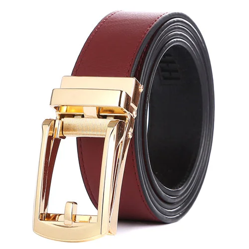 wine red belt with gold buckle