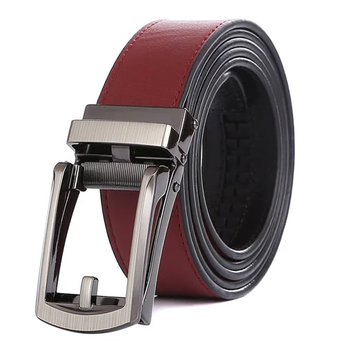 wine red belt with gun buckle