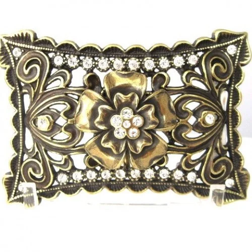 Victorian-Style Flower Women's Belt Buckle In Brushed Brass