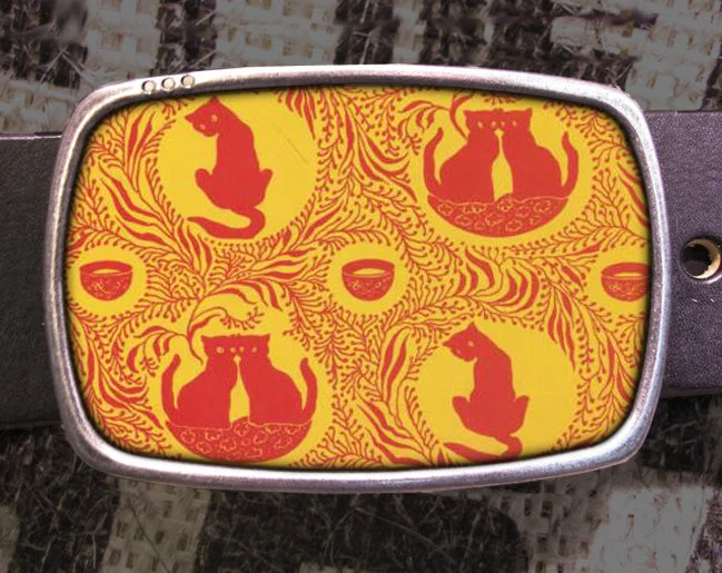 Vintage Millions of Cats Pattern Print Belt Buckle - Cat Kitty Lover Gift