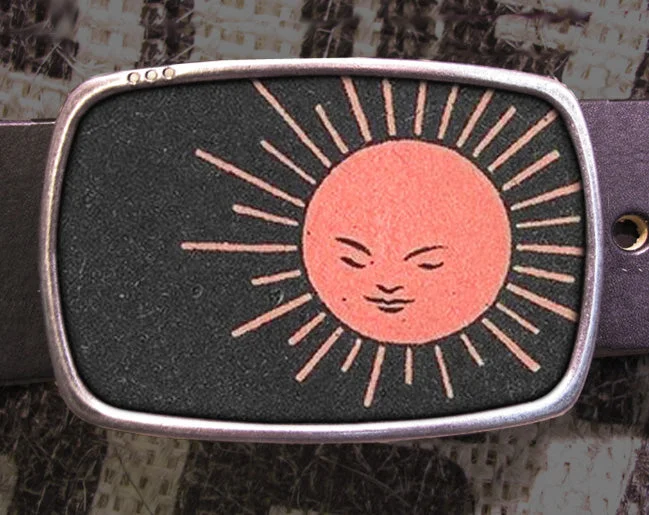 Vintage Pink Moon Sun Print Belt Buckle - Celestial Astrology Block Print - Astrology Enthusiast Gift - Black Hole Sun