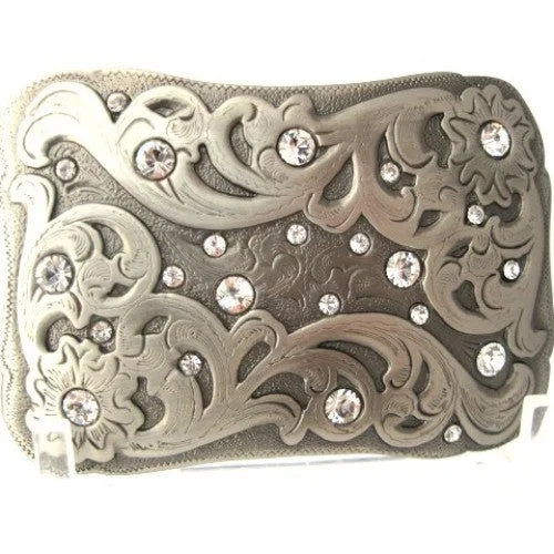 Western Inspired Small Rectangle Belt Buckle with Rhinestones