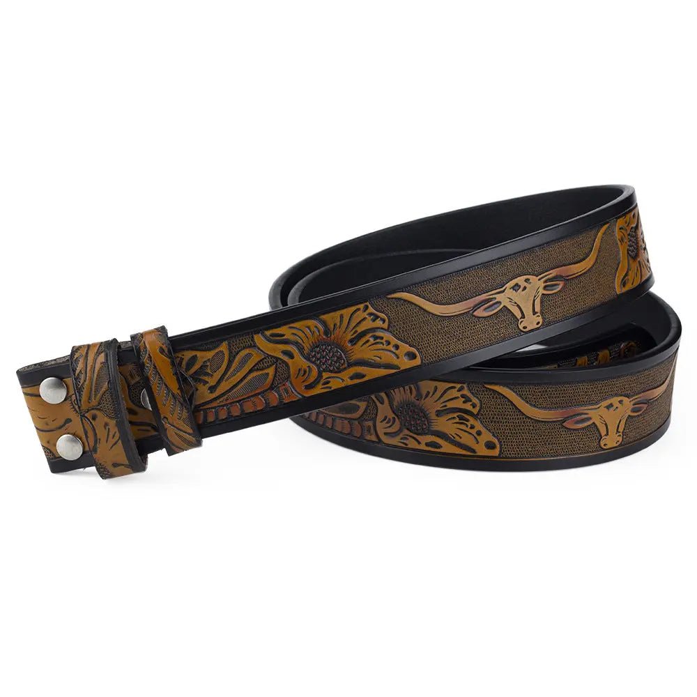 Western Leather Belt Without Buckle for Men 1.5" Wide with Snaps