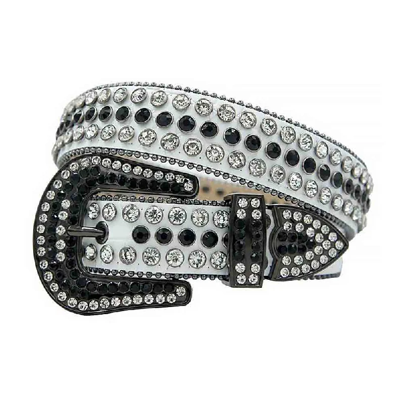 White Strap With Black & Diamond Studded Rhinestone Belt