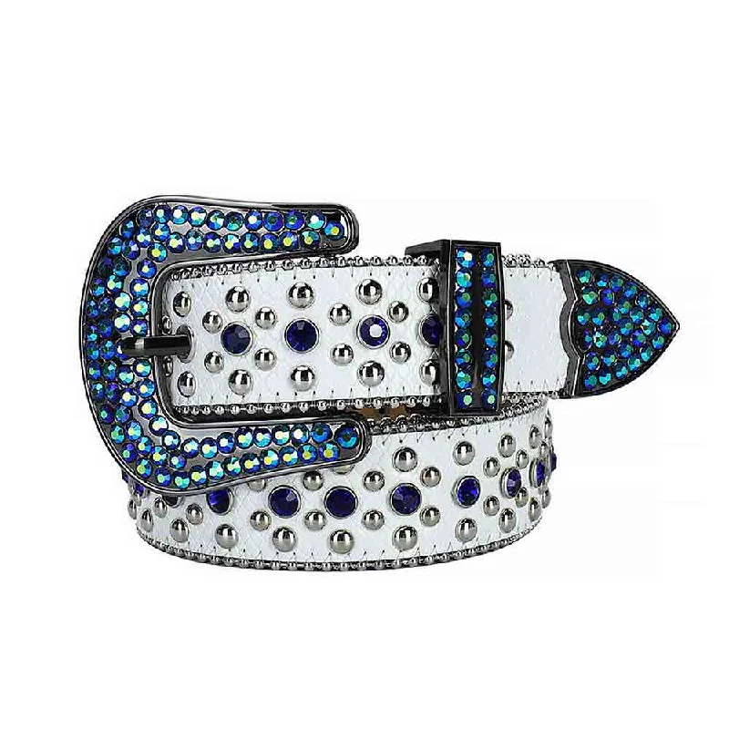 White Strap With Blue Studded Rhinestone Belt